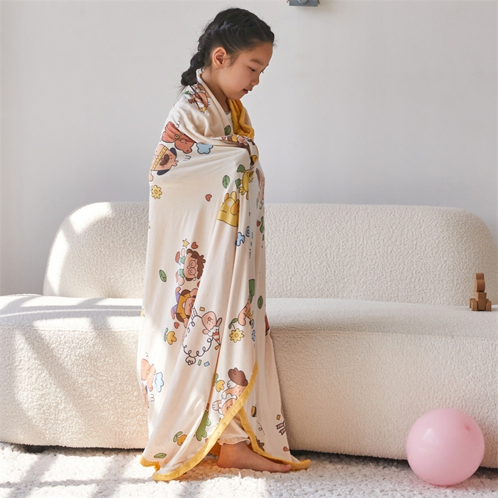 91家纺网 家纺一手货源 找家纺 艾佳宝贝 2025新款A类针织豆豆儿童多功能宿舍午睡安抚盖毯 童年的伙伴-盖毯