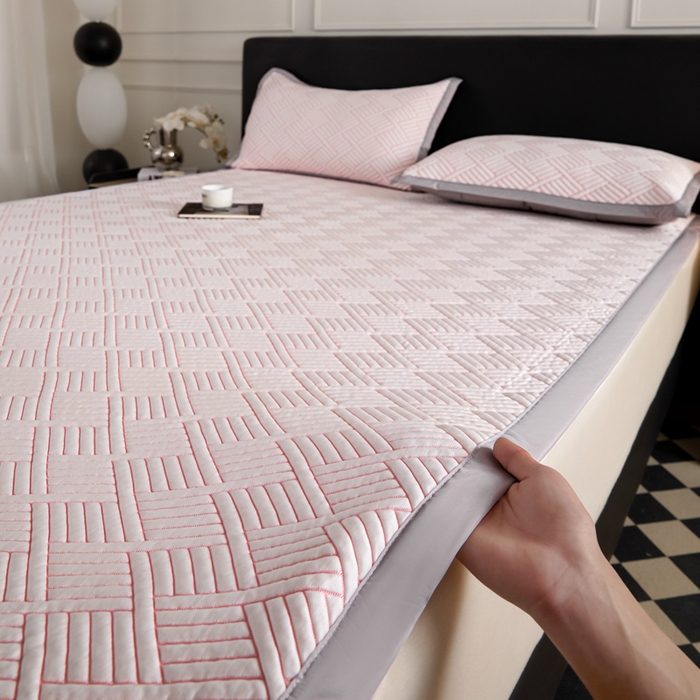 91家纺网 家纺一手货源 找家纺 2025新款韩国外贸爆款加厚PE中分子凉感豆豆软席 时空粉-床席款