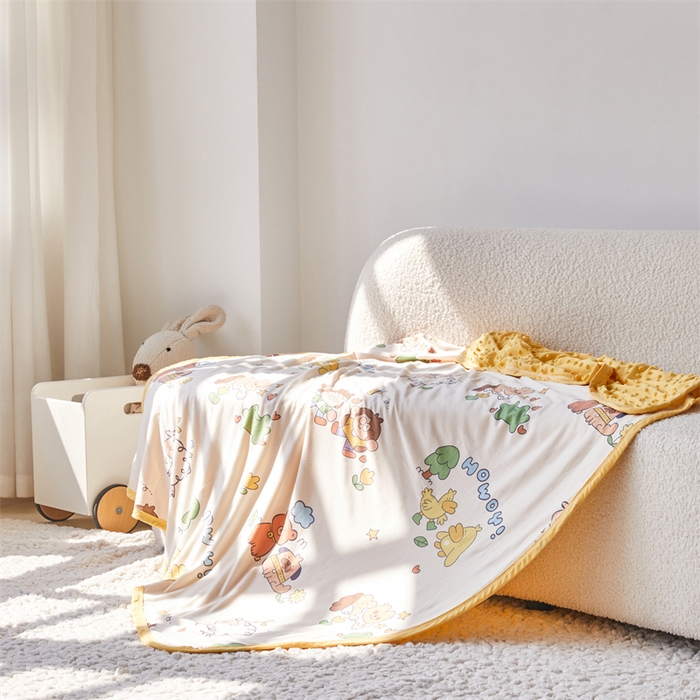 91家纺网 家纺一手货源 找家纺 艾佳宝贝 2025新款A类针织豆豆儿童多功能宿舍午睡安抚盖毯 童年的伙伴-盖毯