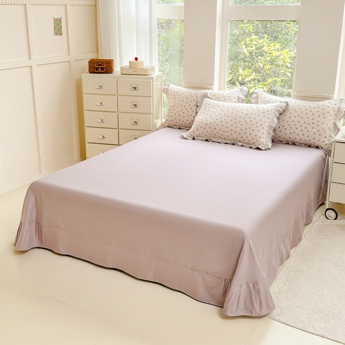 91家纺网 家纺一手货源 找家纺 晨晨家纺2025新款全棉双层花边双层纱四件套 法式少女-咖