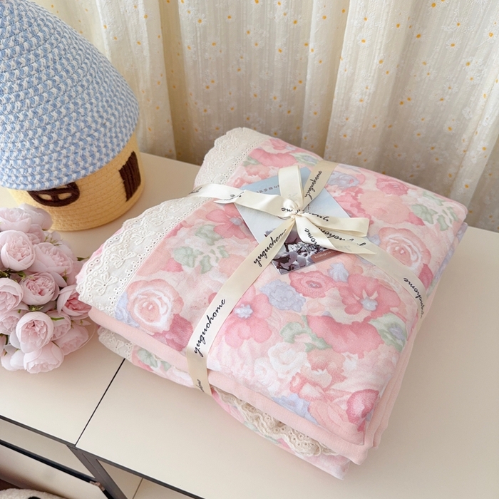 91家纺网 家纺一手货源 找家纺 于果 2025新款全棉双层纱花边款 花汀