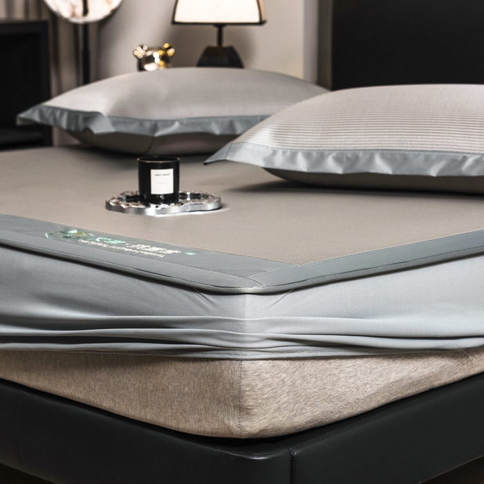 91家纺网 家纺一手货源 找家纺 全季家居 2025新款5A加厚加密艾草碳光席冰丝席 床笠-浅灰