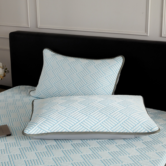 91家纺网 家纺一手货源 找家纺 2025新款韩国外贸爆款加厚PE中分子凉感豆豆软席 时空蓝-床笠款