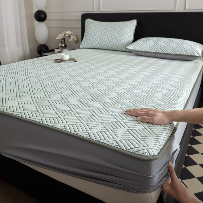 91家纺网 家纺一手货源 找家纺 2025新款韩国外贸爆款加厚PE中分子凉感豆豆软席 时空绿-床笠款