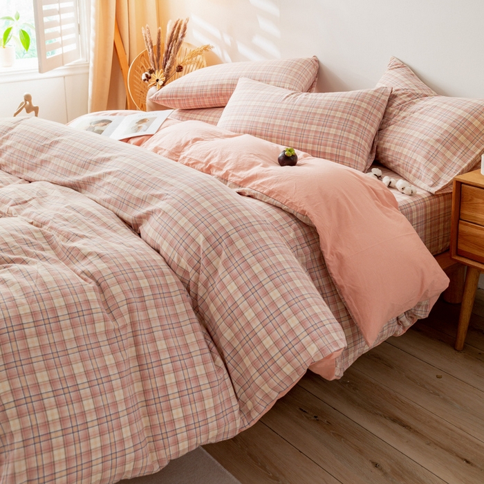 91家纺网 家纺一手货源 找家纺 2025新款A类色织水洗棉单被套 凯利咖