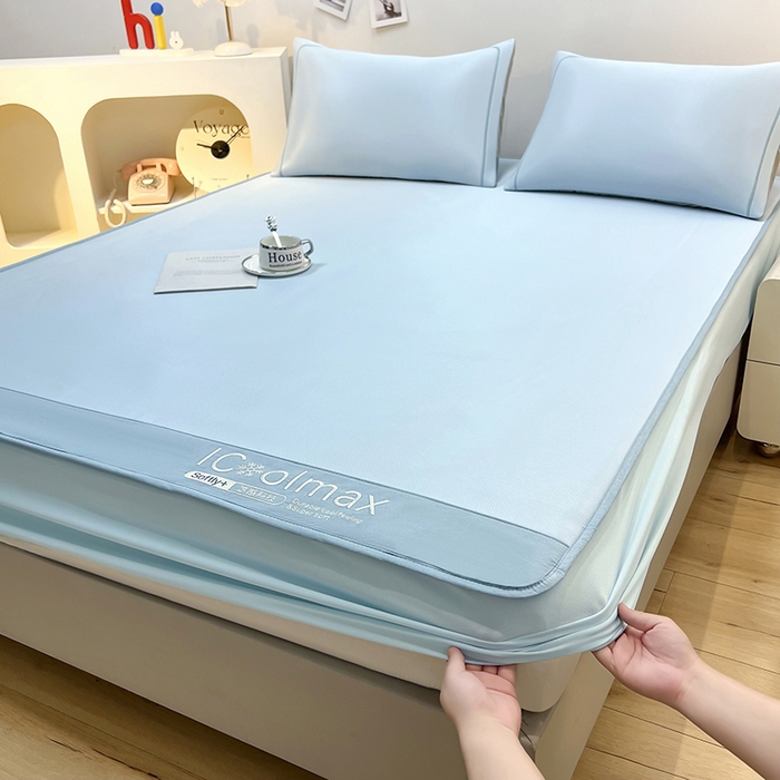 91家纺网 家纺一手货源 找家纺 全季家居 2025新款5A抗菌ICE系列凉感冰丝席 天蓝 床笠款