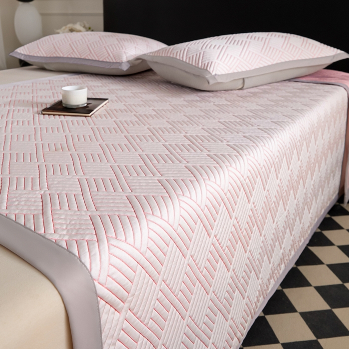 91家纺网 家纺一手货源 找家纺 2025新款韩国外贸爆款加厚PE中分子凉感豆豆软席 时空粉-床席款