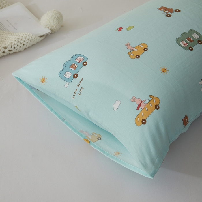 91家纺网 家纺一手货源 找家纺 2025款A类母婴级全棉双层纱枕套_4032 巴士车绿