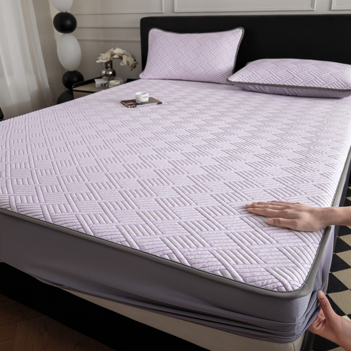 91家纺网 家纺一手货源 找家纺 2025新款韩国外贸爆款加厚PE中分子凉感豆豆软席 时空紫-床笠款