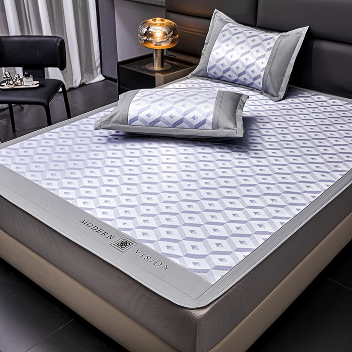 91家纺网 家纺一手货源 找家纺 全季家居 2025新款5A抗菌3D立体冰柔凉感冰丝席 格调-天蓝 床笠款