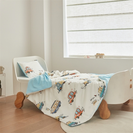 艾佳宝贝 2025A类儿童全棉多功能单被套可拆式夏被四季被子 巴士汽车