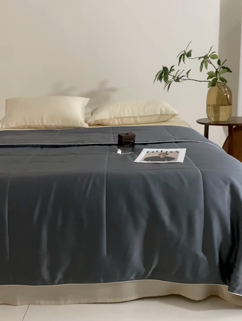 91家纺网 家纺一手货源 找家纺 朵美 2025新款60支天丝纯色夏被被子被芯 锡灰