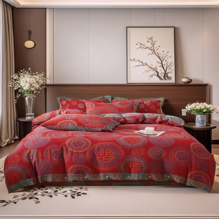 91家纺网 家纺一手货源 找家纺 （总）鲁爱 2025新款全棉色织双层纱纽扣款四件套