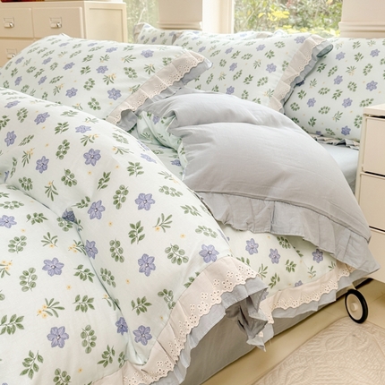 91家纺网 家纺一手货源 找家纺 （总）晨晨家纺2025新款全棉双层花边双层纱四件套