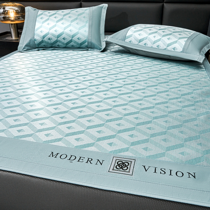 91家纺网 家纺一手货源 找家纺 全季家居 2025新款5A抗菌3D立体冰柔凉感冰丝席 格调-水绿 床笠款