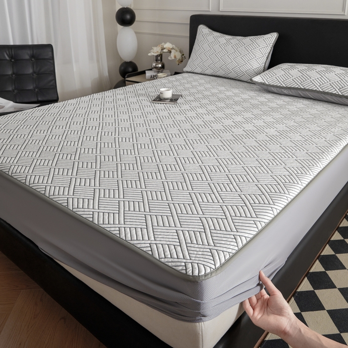 91家纺网 家纺一手货源 找家纺 2025新款韩国外贸爆款加厚PE中分子凉感豆豆软席 时空灰-床笠款