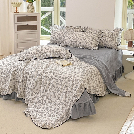 仟网汇 2025新款赫本针织双层纱夏被夏凉被空调被床盖四件套单夏被单床盖单品 蔓枝