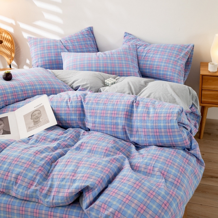 91家纺网 家纺一手货源 找家纺 2025新款A类色织水洗棉单被套 芳华兰