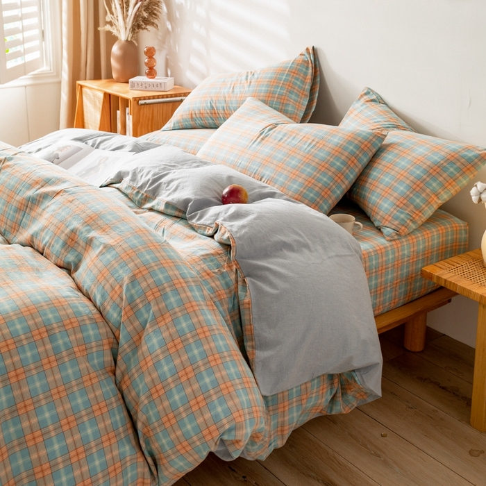 91家纺网 家纺一手货源 找家纺 2025新款A类色织水洗棉单被套 芳华绿