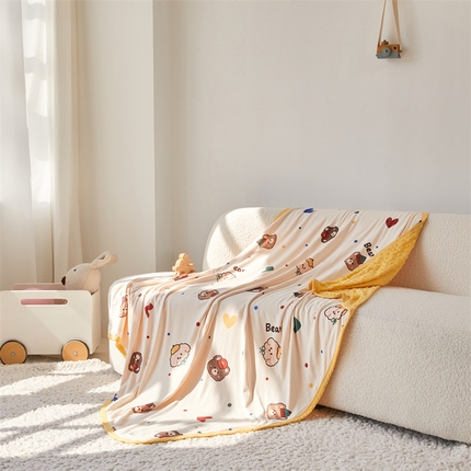 艾佳宝贝 2025新款A类针织豆豆儿童多功能宿舍午睡安抚盖毯 爱心波点熊-盖毯