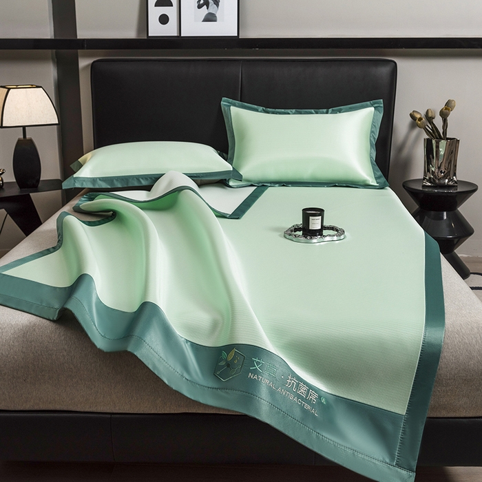 91家纺网 家纺一手货源 找家纺 全季家居 2025新款5A加厚加密艾草碳光席冰丝席 床席-水绿