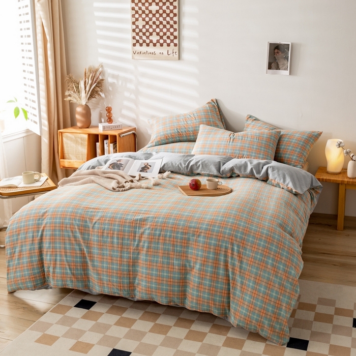 91家纺网 家纺一手货源 找家纺 2025新款A类色织水洗棉单被套 芳华绿