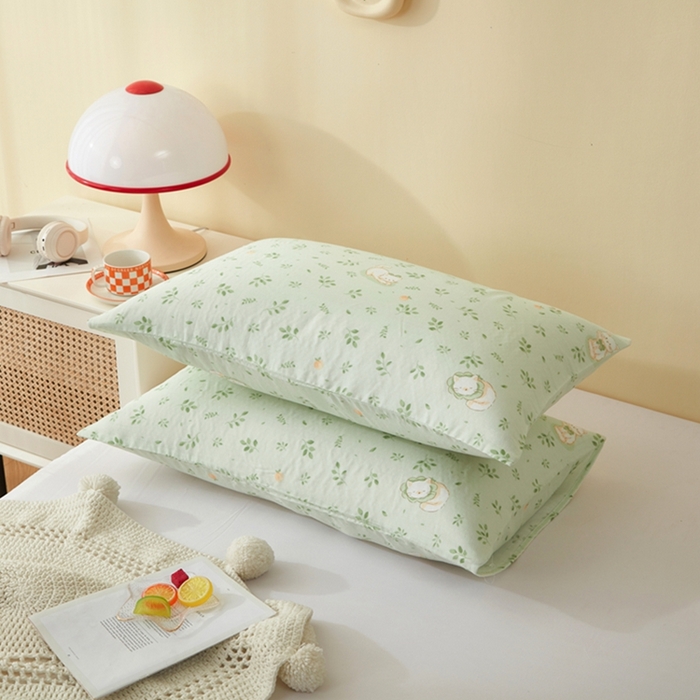 91家纺网 家纺一手货源 找家纺 2025款A类母婴级全棉双层纱枕套_4032 叶猫绿