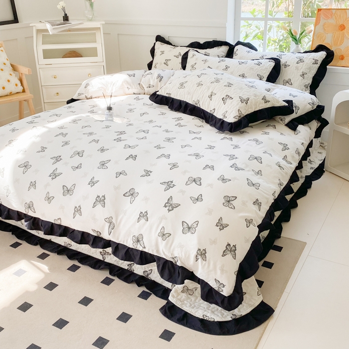 91家纺网 家纺一手货源 找家纺 佳品居 2025新款赫本风床盖四件套 赫本-蝴蝶印记