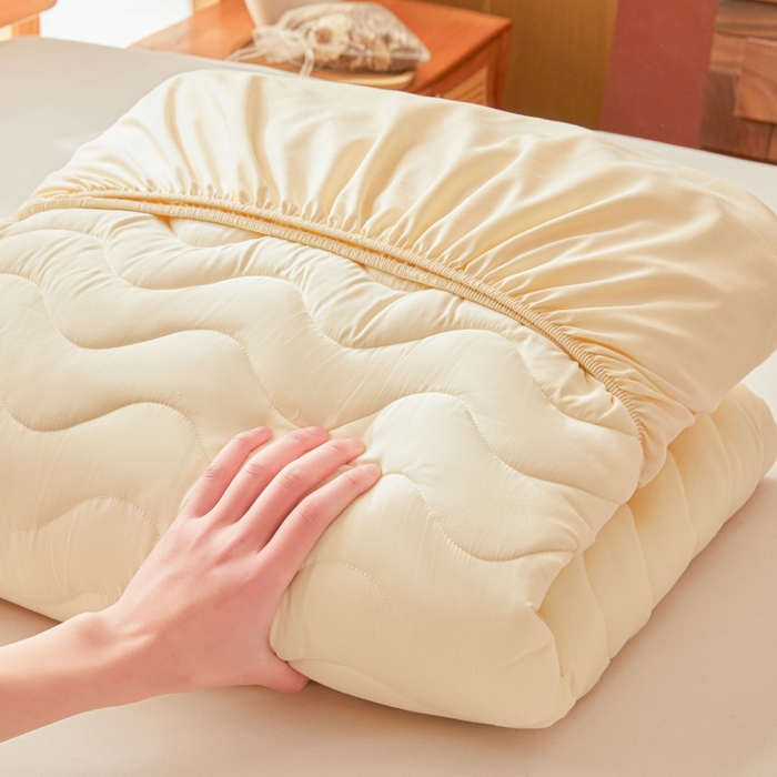 91家纺网 家纺一手货源 找家纺 初心家纺 2025新款原棉防水夹棉窗帘床护罩单件席梦思保护套防水床罩 米白