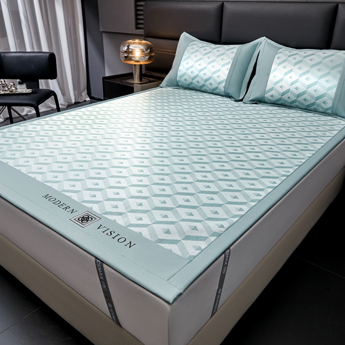 91家纺网 家纺一手货源 找家纺 全季家居 2025新款5A抗菌3D立体冰柔凉感冰丝席 格调-水绿 床席款