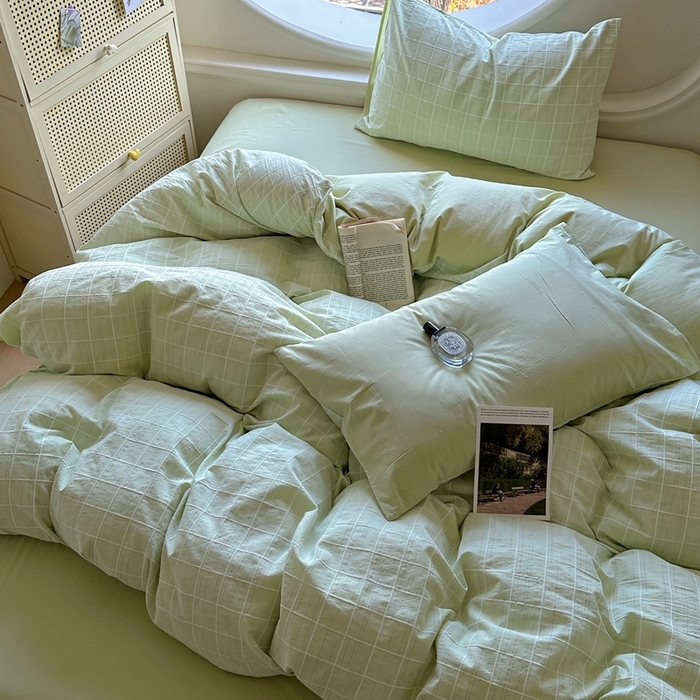 91家纺网 家纺一手货源 找家纺 田野 2025新款全棉水洗棉提花锦绣系列四件套 锦绣-绿