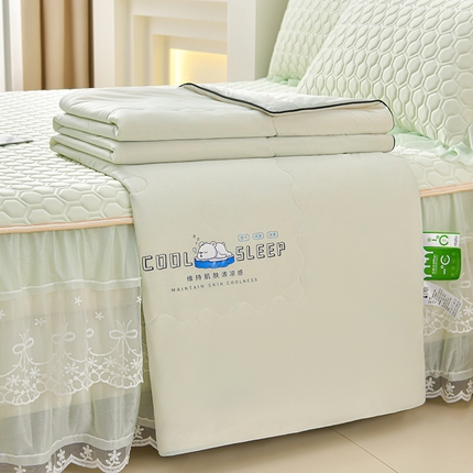 民新家纺 2025新款凉感丝床裙款乳胶凉席夏被四件套凉席三件套 唯美-青柠绿