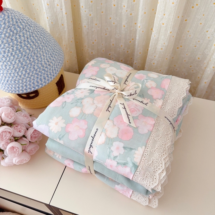 91家纺网 家纺一手货源 找家纺 于果 2025新款全棉双层纱花边款 手捧玫瑰