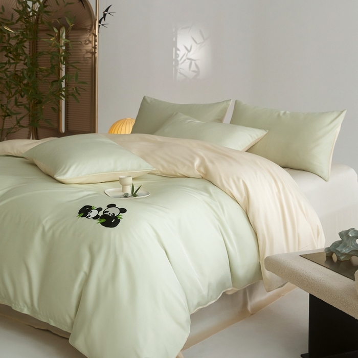 91家纺网 家纺一手货源 找家纺 金奇达家纺 2025新款竹玉清丝四件套-墨隐竹笙【标准号全网控价（折后券后）不低于228元】 墨隐竹笙-绿