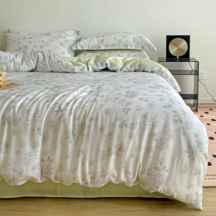 91家纺网 家纺一手货源 找家纺 棉生活家纺 2025新款天丝莱赛尔印花四件套 念池花