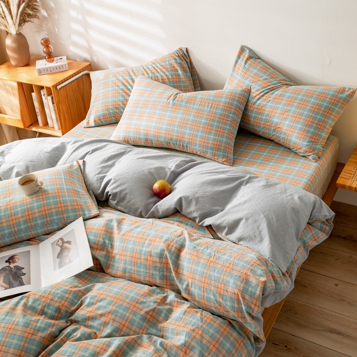 91家纺网 家纺一手货源 找家纺 2025新款A类色织水洗棉单被套 芳华绿