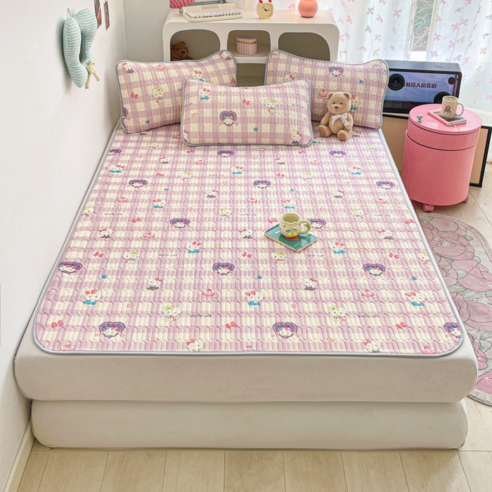 91家纺网 家纺一手货源 找家纺 贝扬思家纺 2025新款亲肤舒适可爱乳胶凉席席子系列 零碎小猫