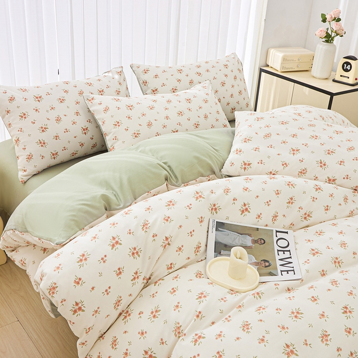 91家纺网 家纺一手货源 找家纺 蕾诺家纺 2025新款直播新款A类有氧提花云纱棉圆角吊边工艺四件套学生三件套 金桂花开