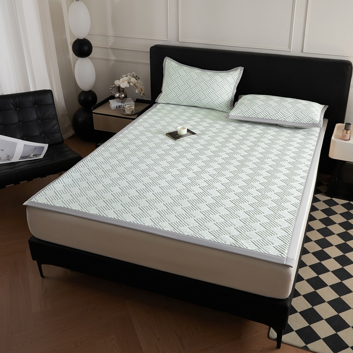 91家纺网 家纺一手货源 找家纺 2025新款韩国外贸爆款加厚PE中分子凉感豆豆软席 时空绿-床席款