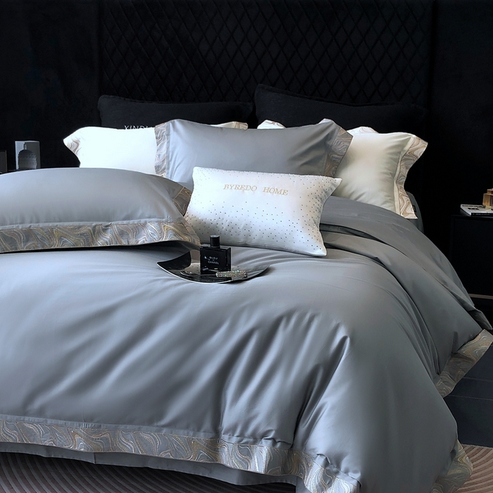 91家纺网 家纺一手货源 找家纺 馨蕊家居 2025新款100s高奢典藏简约全棉系列四件套-棉水漾 水漾-高级灰