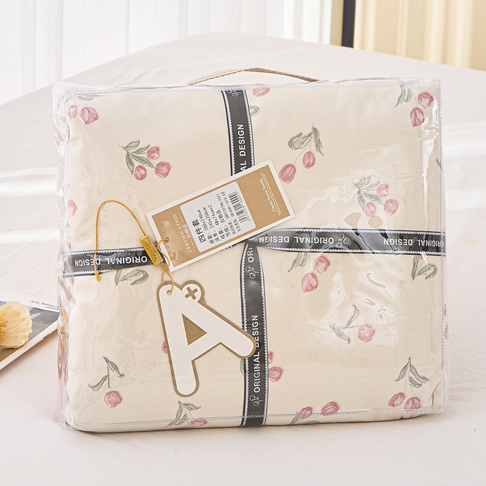 91家纺网 家纺一手货源 找家纺 蕾诺家纺 2025新款直播新款A类有氧提花云纱棉圆角吊边工艺四件套学生三件套 少女花季