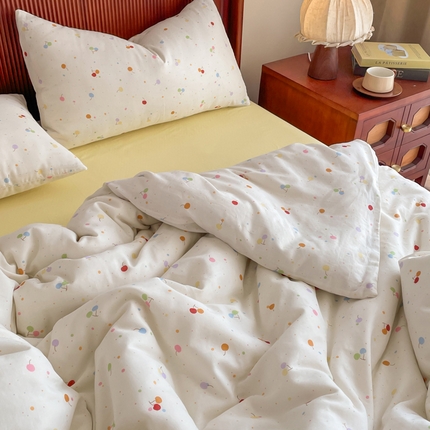 91家纺网 家纺一手货源 找家纺 （总）一比一家纺 2025新款全棉母婴级抗菌有氧全棉双层纱亲肤全棉小清新印花三件套四件套