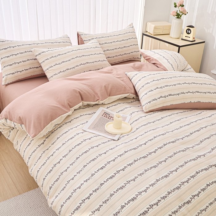 91家纺网 家纺一手货源 找家纺 蕾诺家纺 2025新款直播新款A类有氧提花云纱棉圆角吊边工艺四件套学生三件套 摩卡