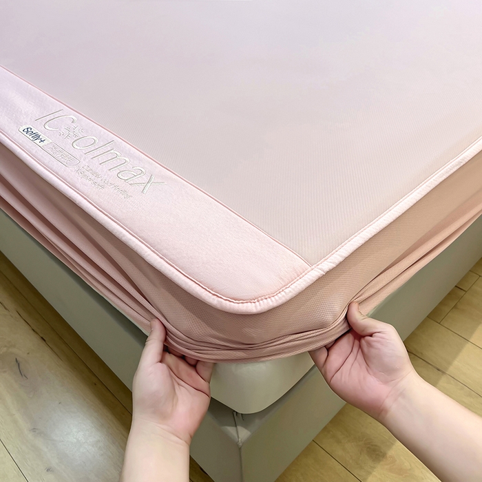 91家纺网 家纺一手货源 找家纺 全季家居 2025新款5A抗菌ICE系列凉感冰丝席 淡粉 床笠款