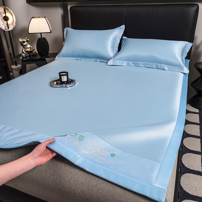 91家纺网 家纺一手货源 找家纺 全季家居 2025新款5A加厚加密艾草碳光席冰丝席 床席-雾蓝