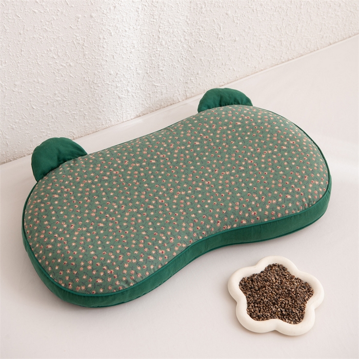 91家纺网 家纺一手货源 找家纺 大熊枕芯 2025新款熊猫全棉碎花荞麦枕 熊猫荞麦枕-绿