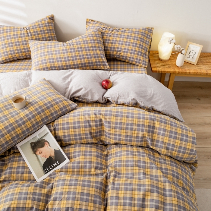 91家纺网 家纺一手货源 找家纺 2025新款A类色织水洗棉单被套 芳华灰