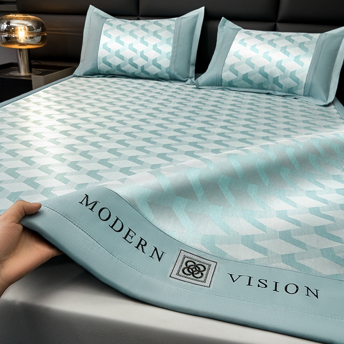 91家纺网 家纺一手货源 找家纺 全季家居 2025新款5A抗菌3D立体冰柔凉感冰丝席 菱形-水绿 床席款