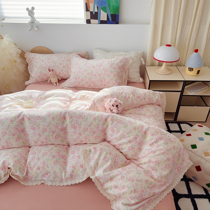 91家纺网 家纺一手货源 找家纺 于果 2025新款全棉双层纱花边款 欧若拉