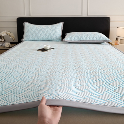 91家纺网 家纺一手货源 找家纺 2025新款韩国外贸爆款加厚PE中分子凉感豆豆软席 时空蓝-床席款